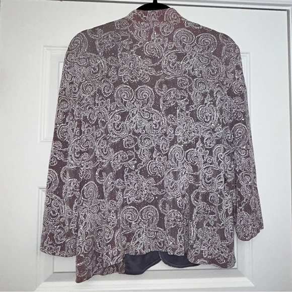 ALEX Evenings Embellished Metallic Shimmer Glitter Hook Closure Jacket - Picture 8 of 8